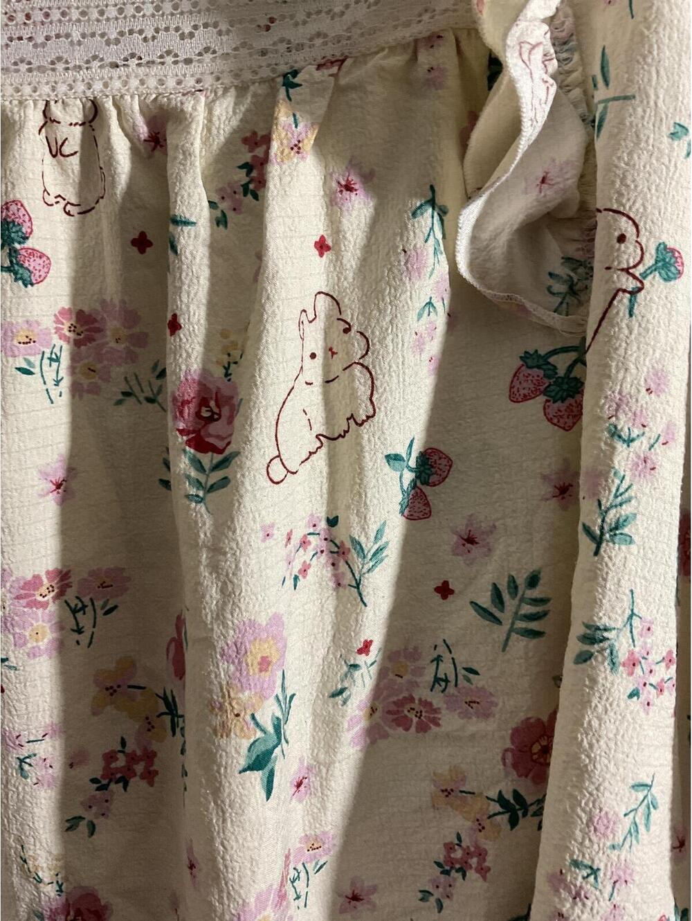 Boutique Lightweight  Floral and Bunny Print Pajama Set with Ruffle Trim L - Picture 5 of 10